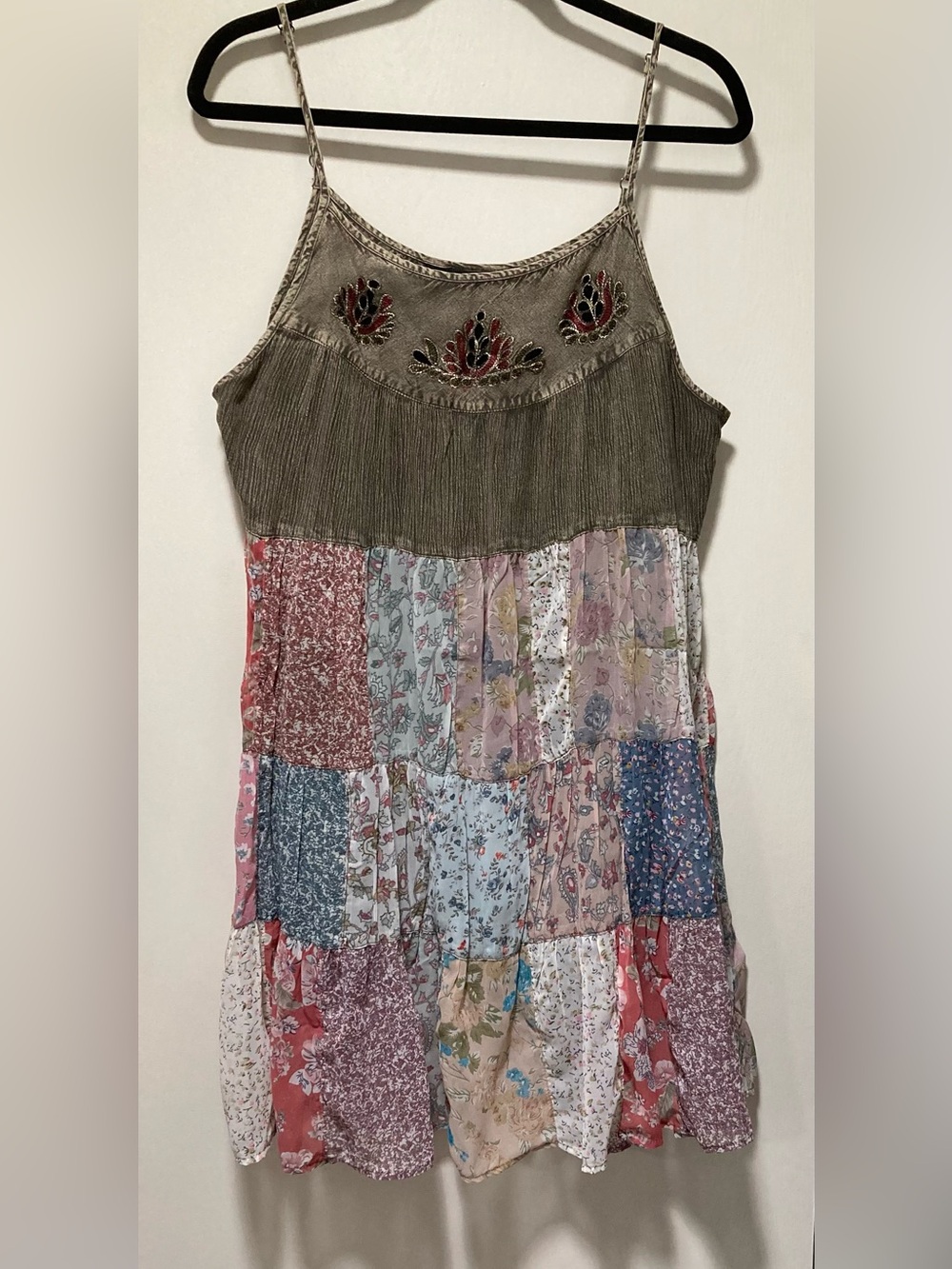 Young Threads Boho Patchwork Sleeveless Dress - Olive & Multicolor - Picture 4 of 6